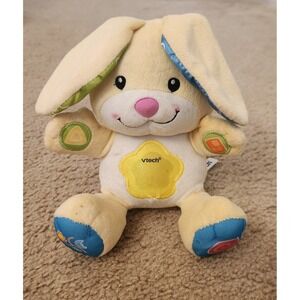 VTech Baby Snuggle & Discovery Plush Bunny Yellow Stuffed Toy WORKS